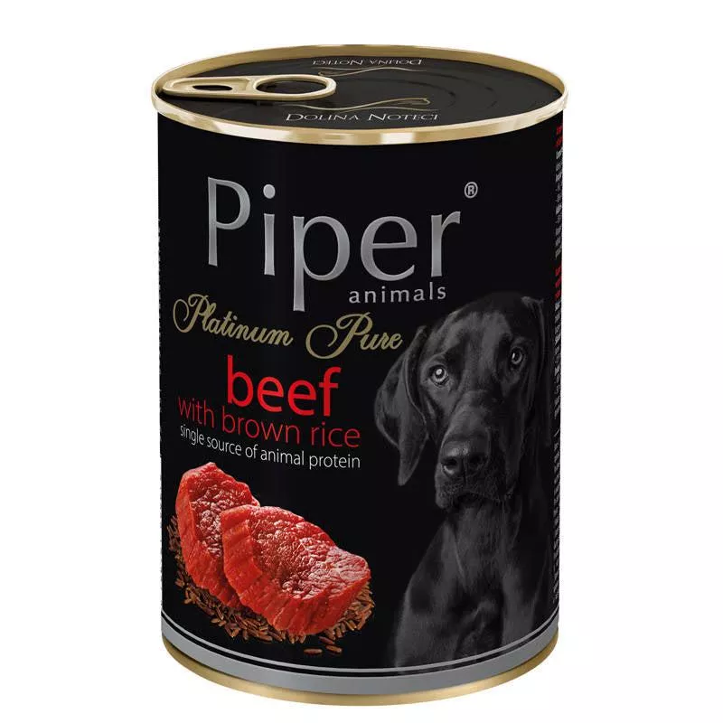 Piper Platinum Pure Single Protein dog tin 400g – Beef with Brown Rice