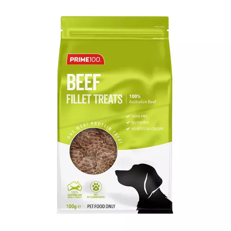 Prime100 Dog Single Protein Treat – Beef Fillets 100g