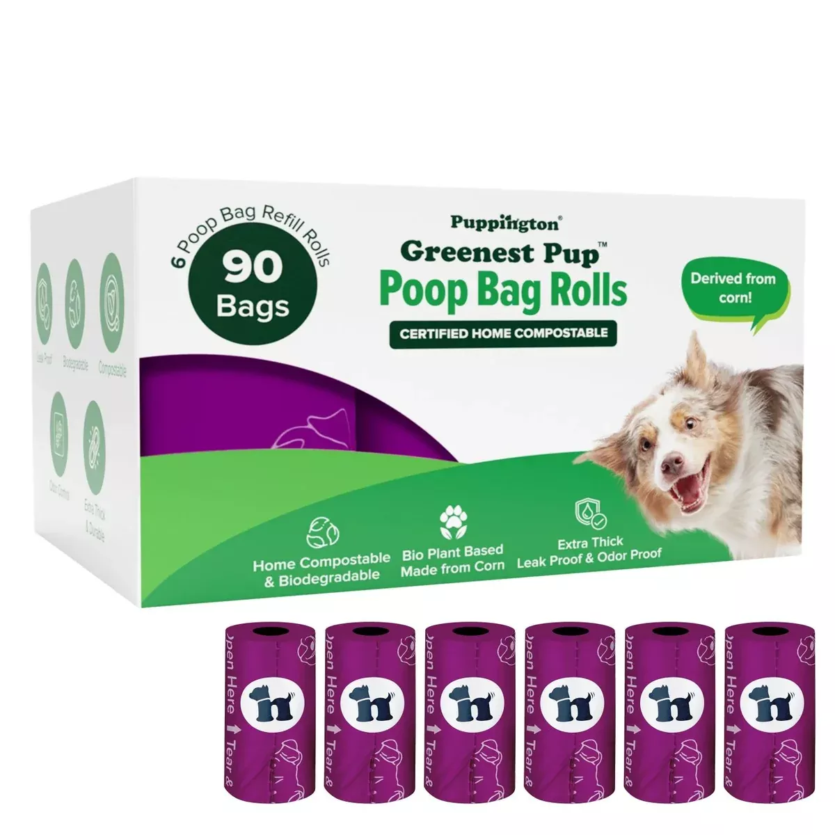 Puppington Compostable Poop Bags – Plum Wine – 90 Count