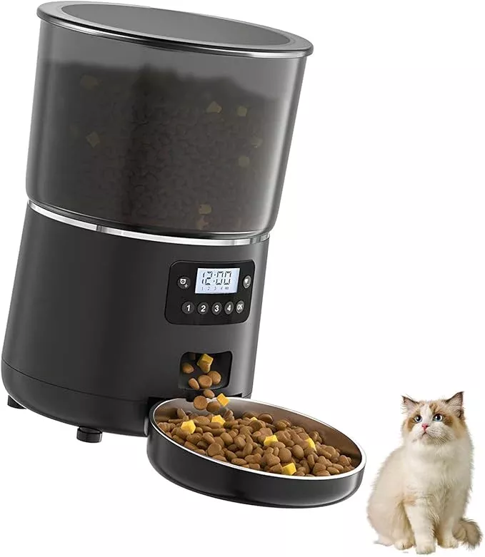 Quiet USB Powered 4L Dog Feeder Button Version Control for Automatic Timed Feeding Large Capacity for Busy Owners USB Feeder