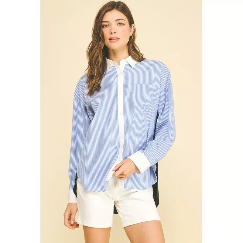 Rachel Contrast Striped Button Down Shirt