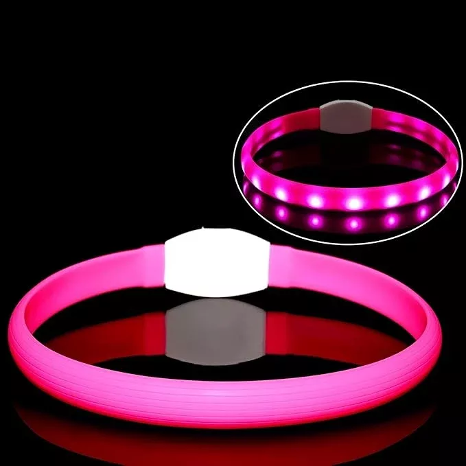 Rechargeable LED Dog Collar with Soft Silicone,Adjustable Glowing Safety Collar for Night Walks,3 Lighting Modes (Fast/Slow Flash/Steady),4 Colors (Red/Blue/Pink/Green),Fits Multiple Dog Sizes (Blue)