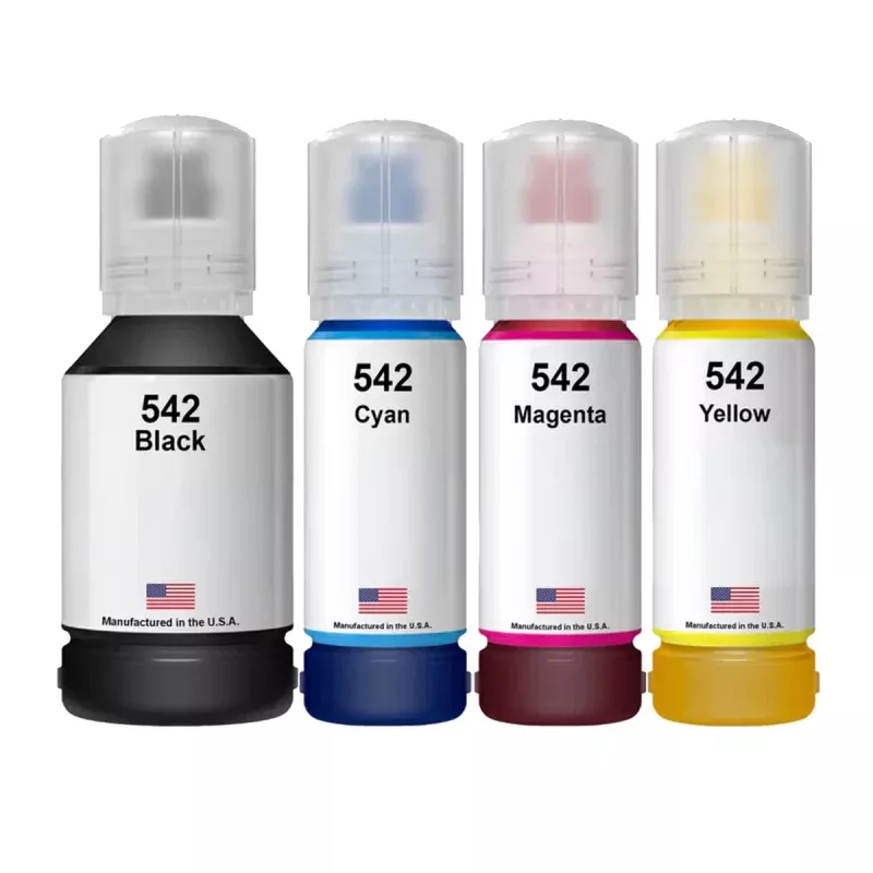 Replacement Ink Bottle for Epson 542 Black 130ml and 3 Color 70ml Combo 4-Pack