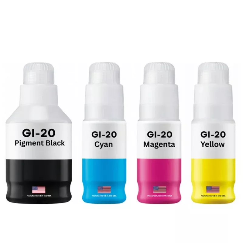 Replacement Ink Bottles For Canon GI-20 170 ml Black and 3 Color Combo 4-Pack