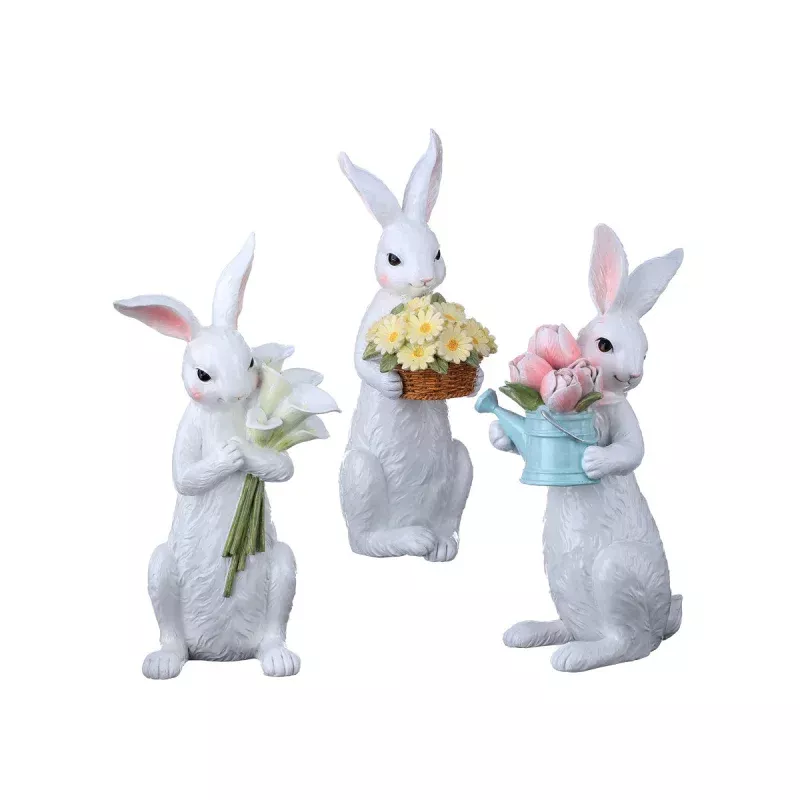 Resin Bunny With Floral Bouquet- Sold Individually