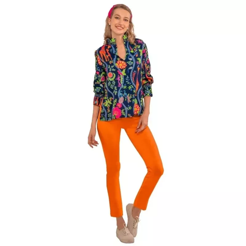 Ruffleneck Tunic Jungle Symphony in Navy