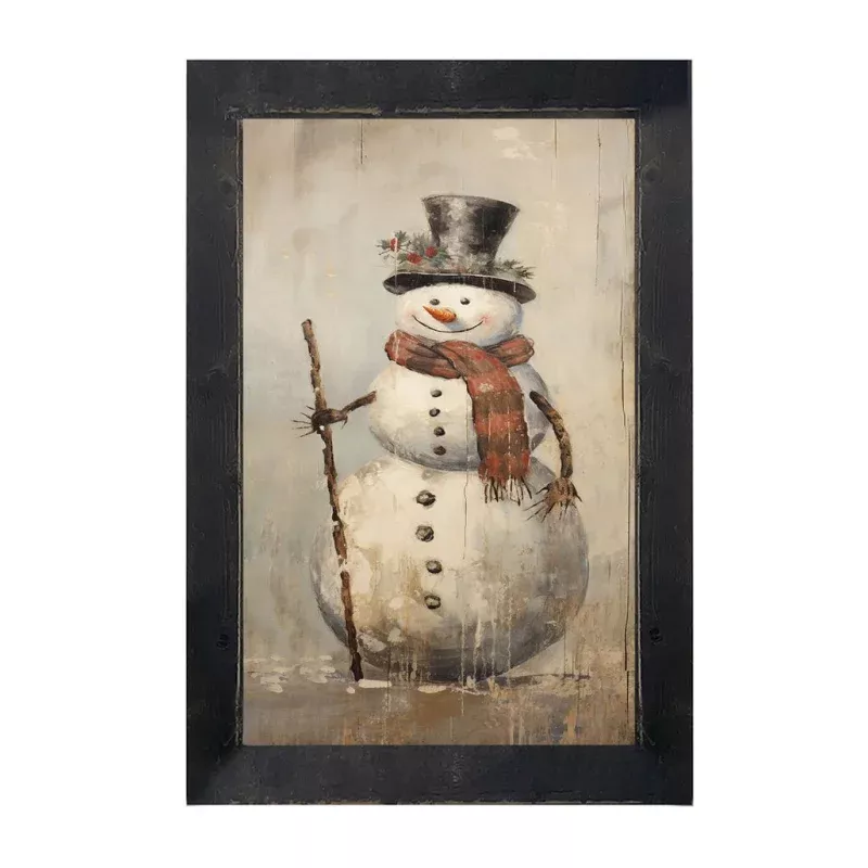 Rustic Happy Snowman Black HX