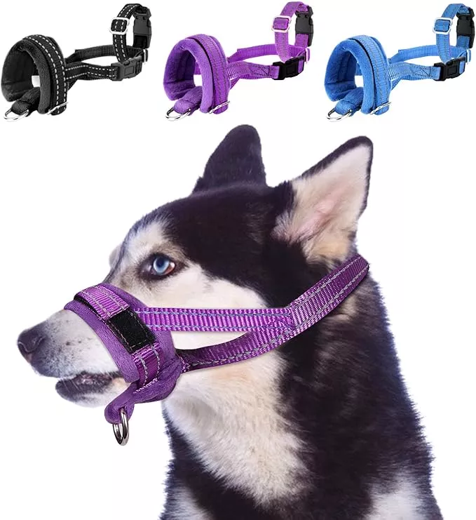 SlowTon Soft Dog Muzzle, Adjustable Padded Nylon Muzzle for Large Medium Dogs Anti Chewing Barking Biting, Allow Dog Pant & Drink (Black, L)