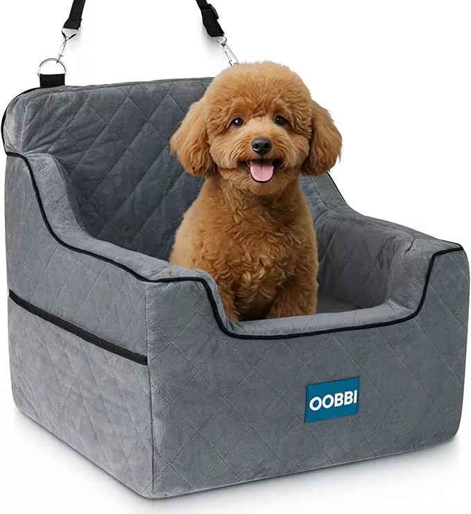 Small Dog Car Seat with Premium Memory Foam & Safety Straps – Cozy Dog Bed for Car for Daily Travel & Road Trips for Medium Sized Dogs – Washable Design with Anti-Slip Base