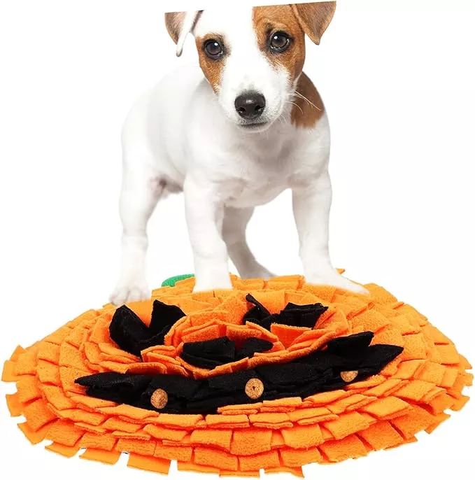 Snuffle Mat for Dogs Pumpkin Shaped Enrichment for Mental Stimulation Soft Polar Fleece Material Compact for All Breeds Safe and Comfortable