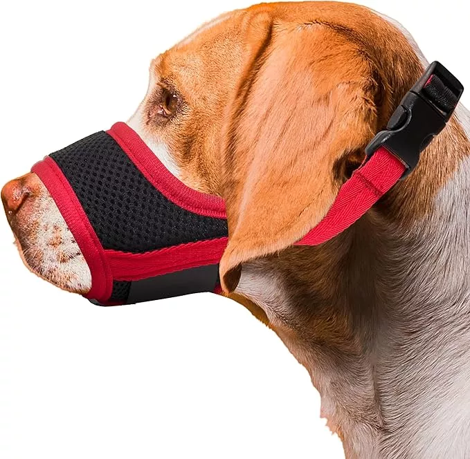 Soft Breathable Dog Muzzle – Air Mesh Nylon, Adjustable, 6 Sizes (Red, XL)