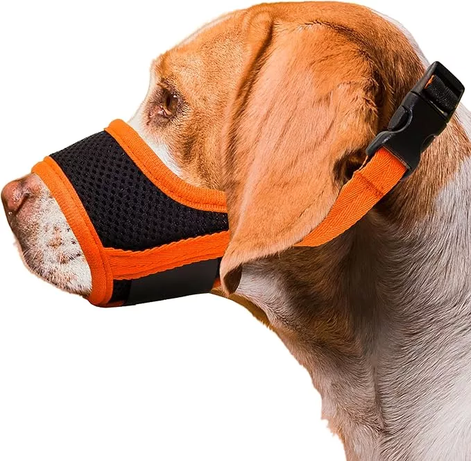 Soft Breathable Dog Muzzle, Air Mesh Nylon Cover, Adjustable, 6 Sizes (Orange, XL)