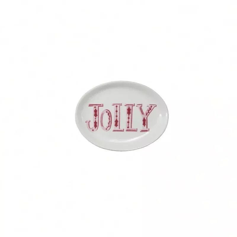 Stoneware Plate with Holiday Word Jolly
