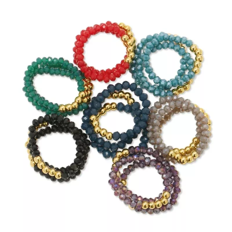 Stretch Crystal Ring with Bead Accents – Sold Individually