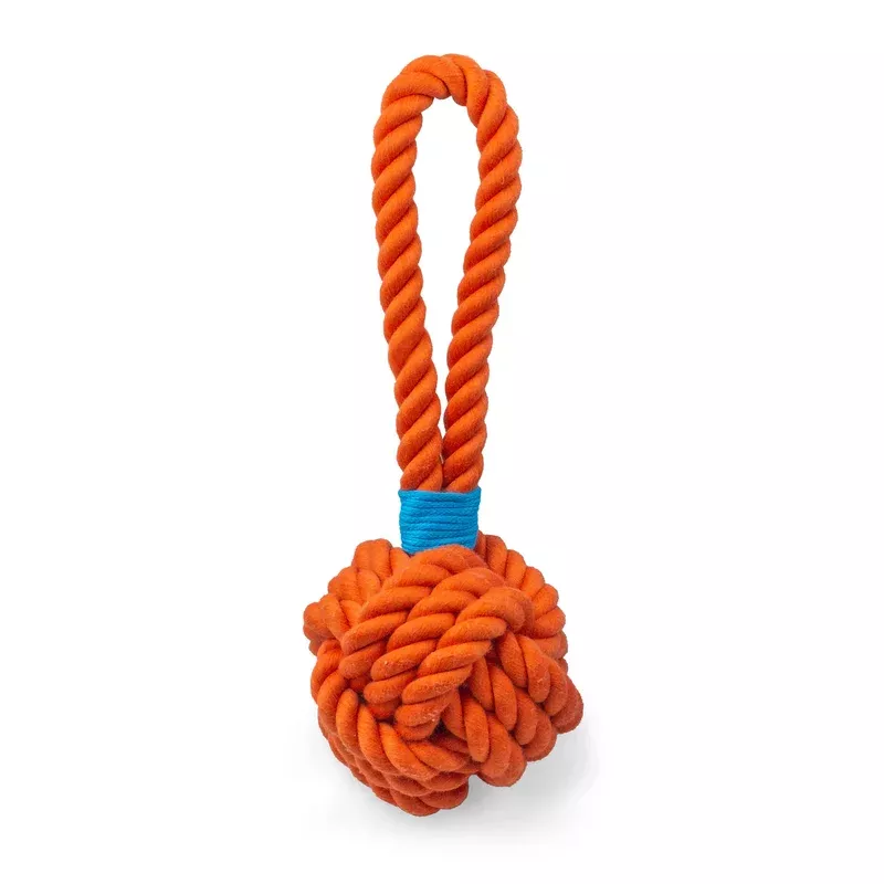 ThoozyPet Ball Tug Rope Dog Toy with Handle Orange 5″