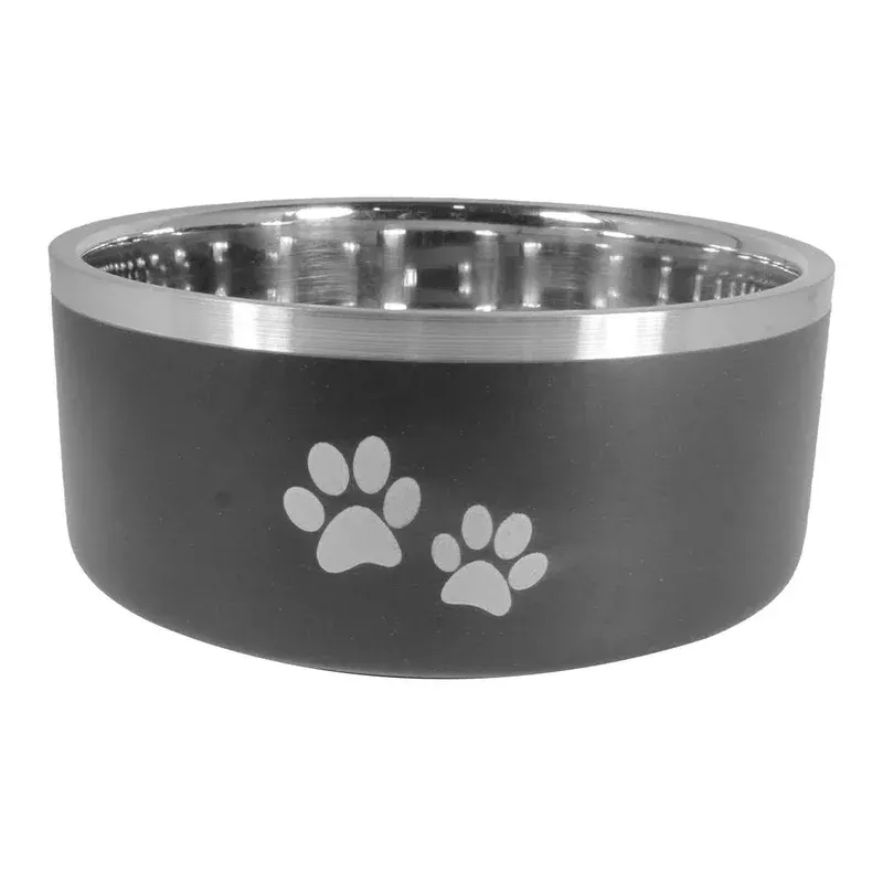 ThoozyPet Double Wall Bowl with Paws Black 62 oz