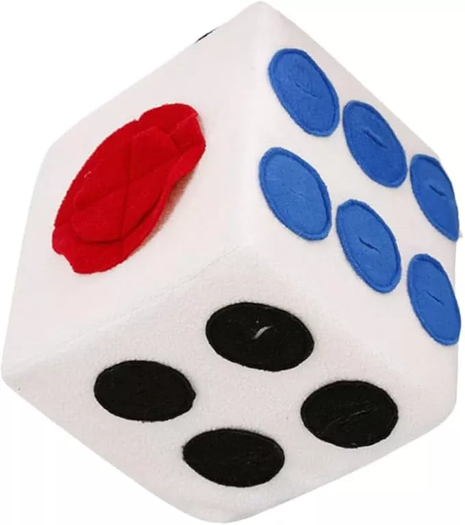 Toyvian Plush Dog Dice for Training and Sniffing Funny White Animal Plush with Elastic Durable Snuffle for Puppy Play and Interactive Pet Fun