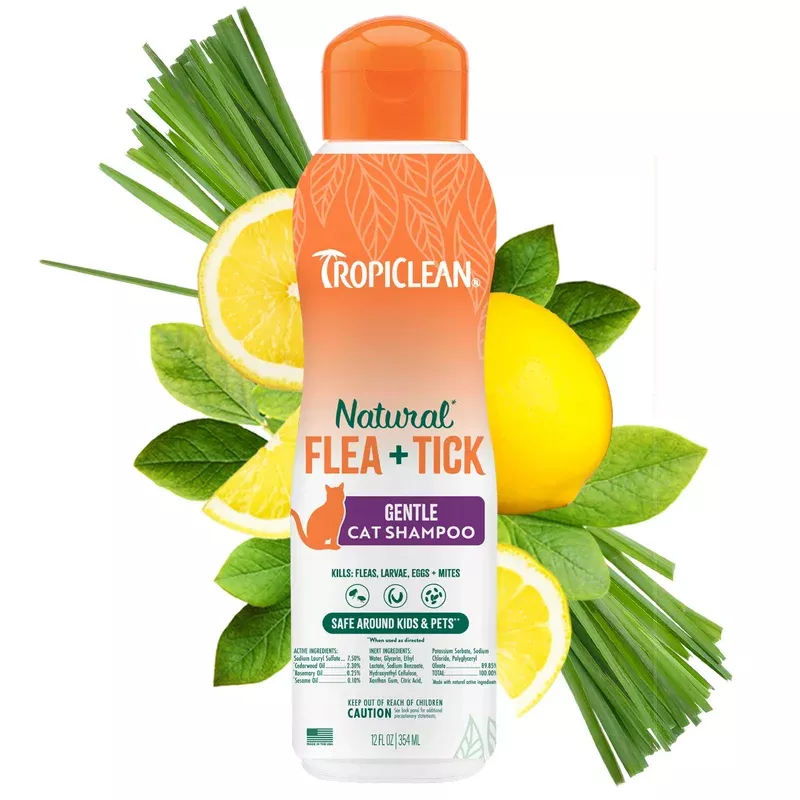 TropiClean Natural Flea + Tick Cat Shampoo 12 oz