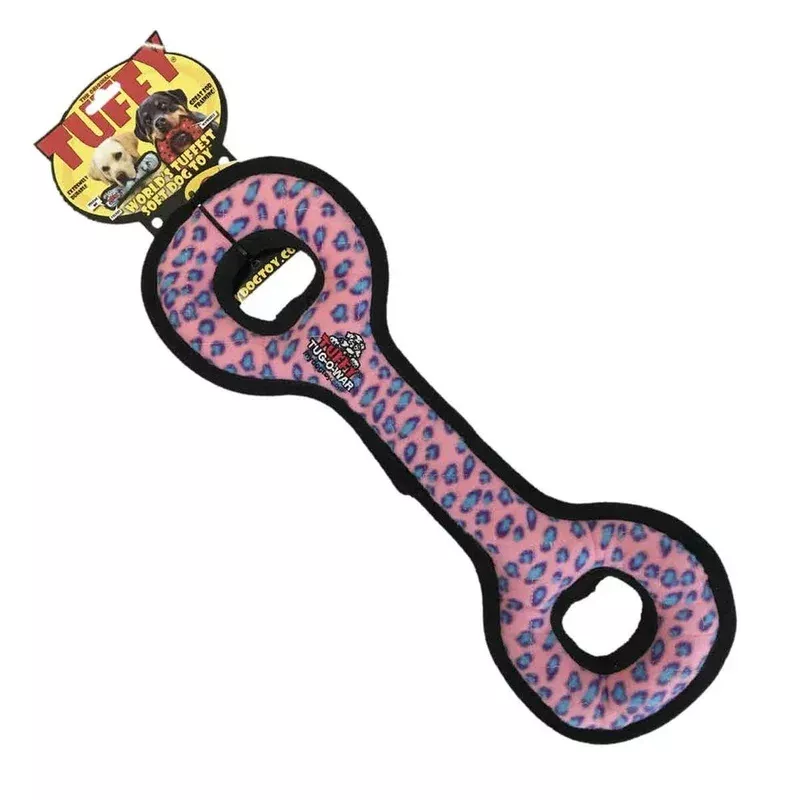 Tuffy’s Ultimate Tug-O-War Bone Dog Toy, pink leopard