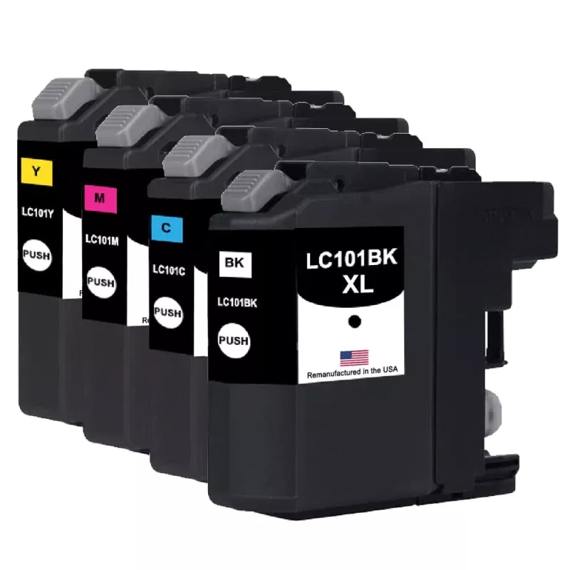 U.S. Remanufactured for Brother LC101XL Black and 3 Color Combo 4-Pack