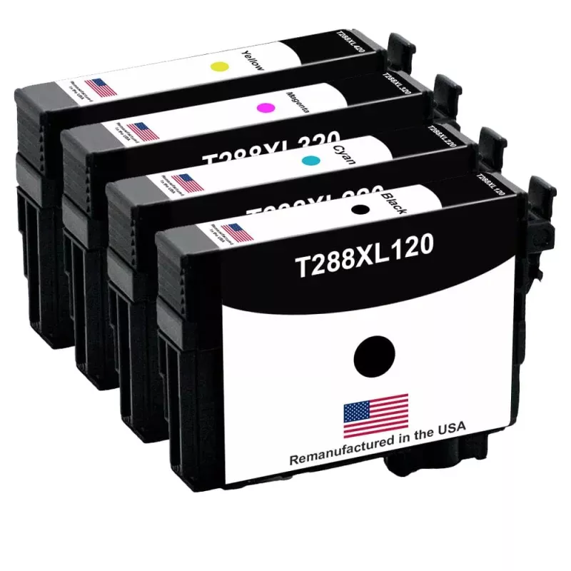 U.S. Remanufactured for Epson T288XL Black and 3 Color Combo 4-Pack