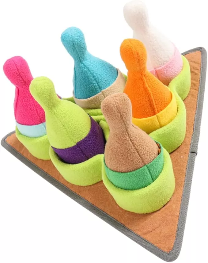 VANZACK Dog Snuffle Bowling Toy Interactive Puppy Training Plaything Squeaky Sounds Foraging Mat for Dogs PET Chewing Cushion for Mental Stimulation and Nose Work
