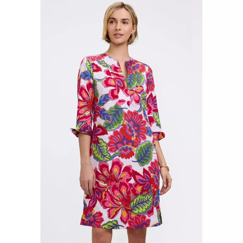 Vena Paradise Blooms 3/4 Sleeve Dress