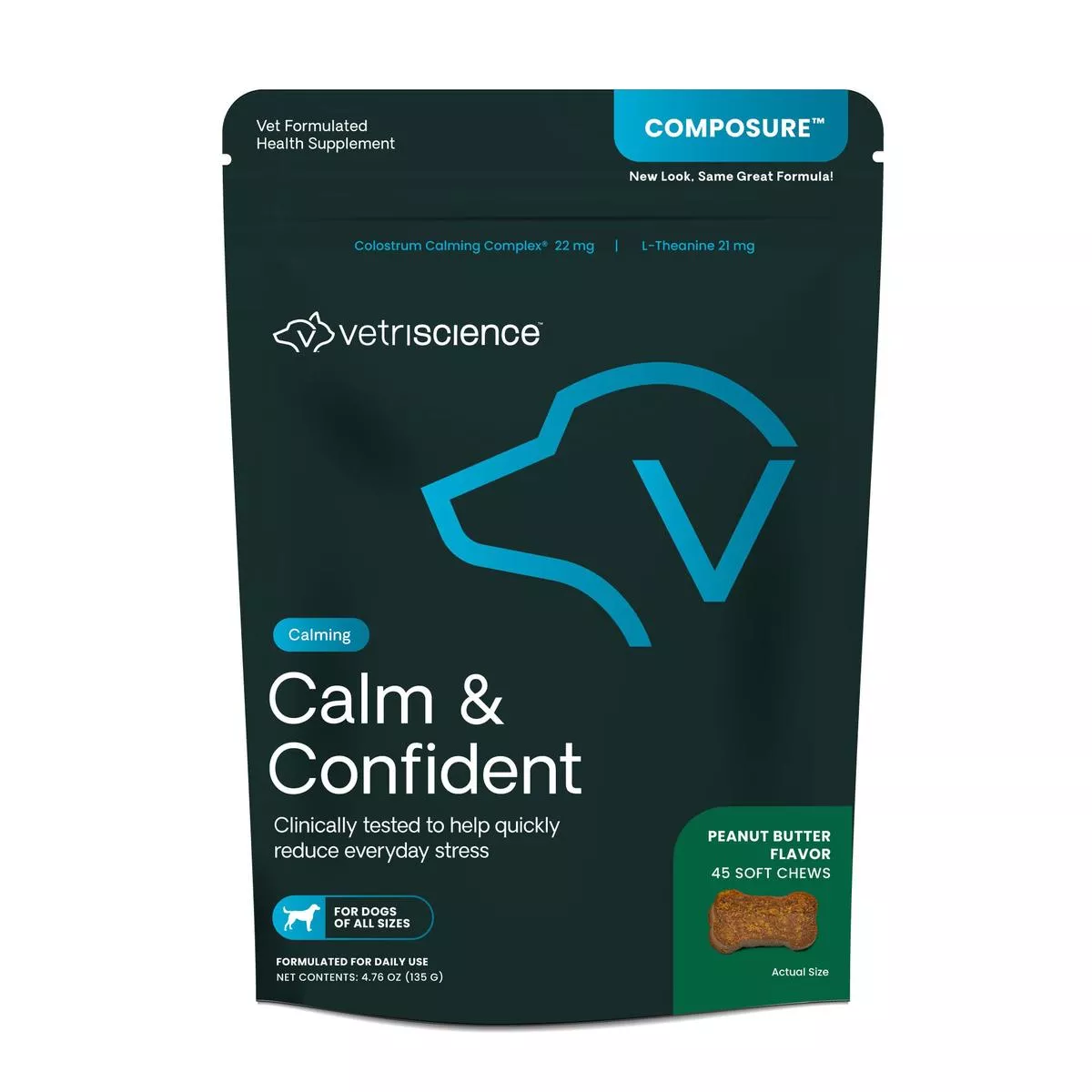 VetriScience Composure Calming Soft Chews Dog Supplement Peanut Butter 45 ct