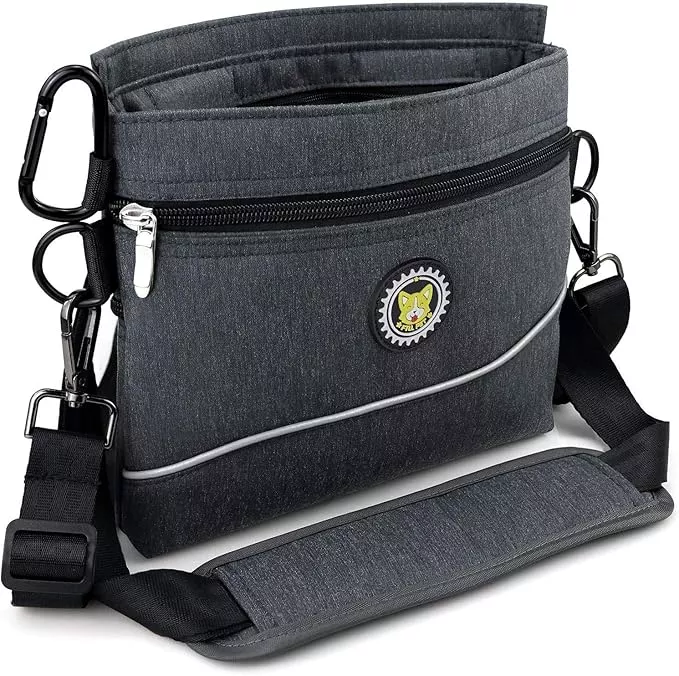 Viklluyr Dog Treat Pouch with Magnetic Closure, 2 Zip Pockets, Removable Inner Pocket, Padded Shoulder Strap, Perfect Food Bag for Agility Training – Including Carabiner