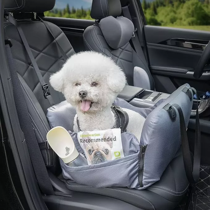 VVICOGARD Dog Car Seats for Small Dogs, Removable Airbag Design Gray Waterproof Pet Booster Seat with Thick Cushion, Washable Travel Doggie Bed Carseat for Small Dog Up to 33 lbs