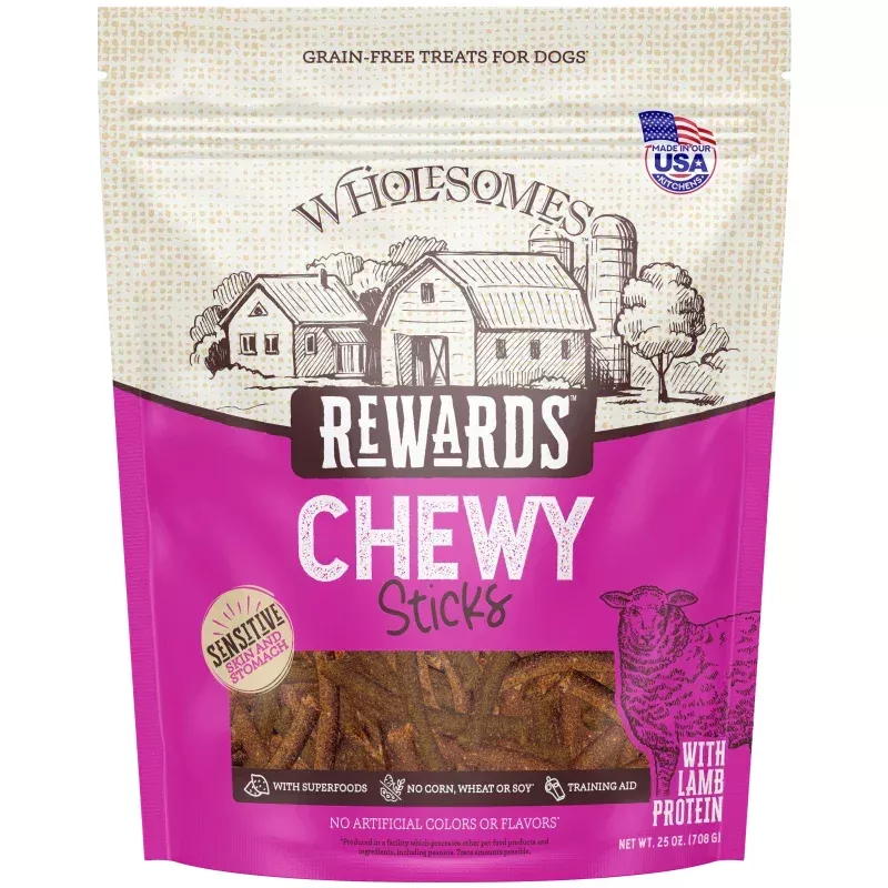Wholesomes Rewards Chewy Sticks Dog Treats – Lamb – 25oz Pouch