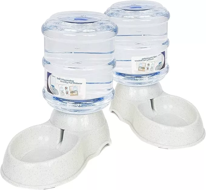 ZONETECH Pet Feeder Dispenser 2 Pack- Premium Quality Durable Self-Dispensing Gravity 1 Gallon Pet Food Bowl- Automatic Self Feeding for Cats and Dogs