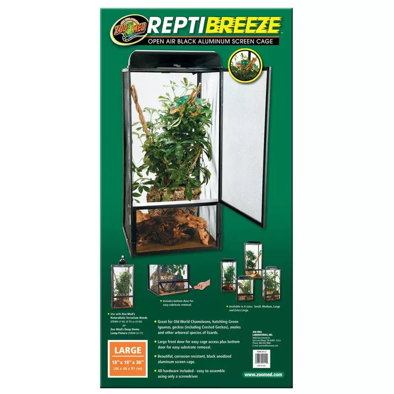 Zoo Med ReptiBreeze Open Air Aluminum Screen Cage Black LG